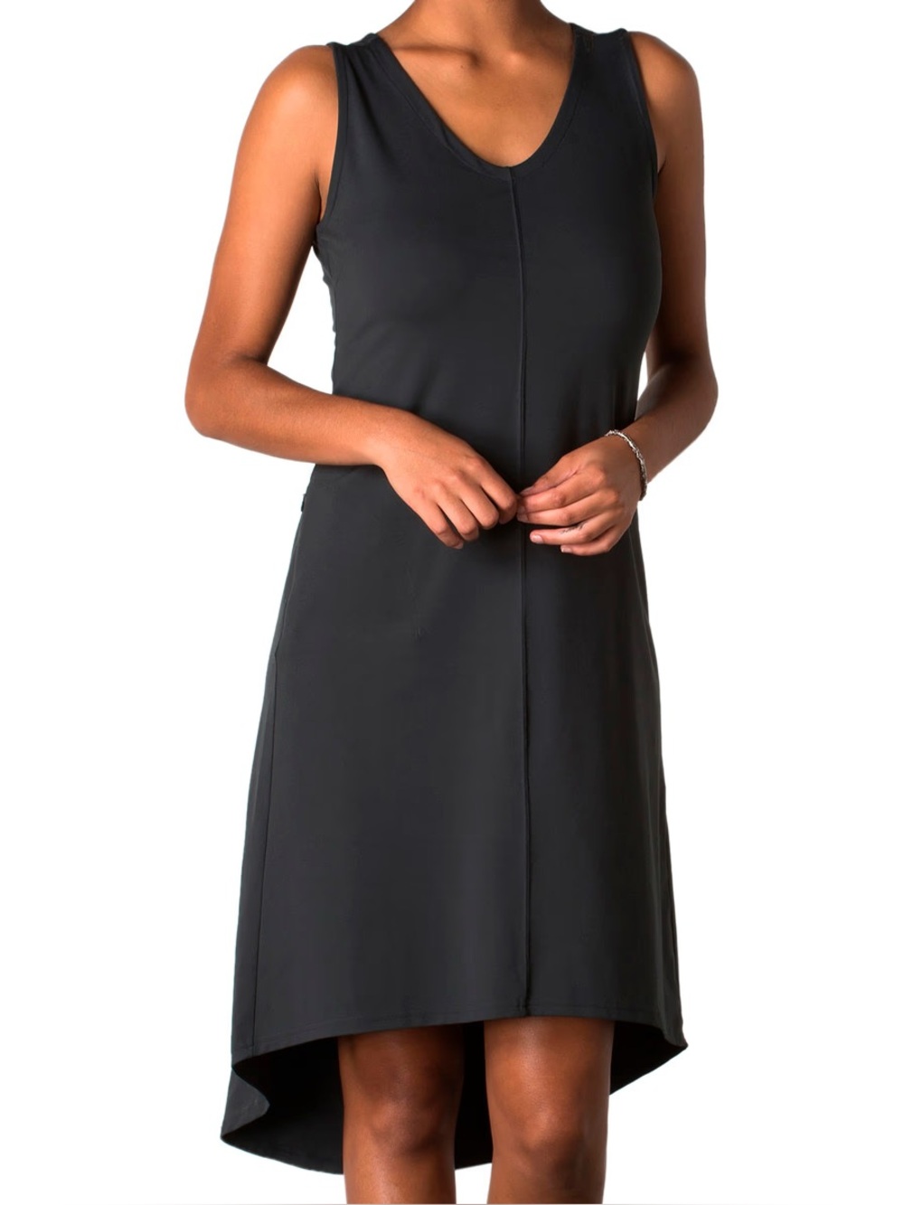 TOAD&CO Corsica Dress Large Black High Low Performance Sleeveless Midi